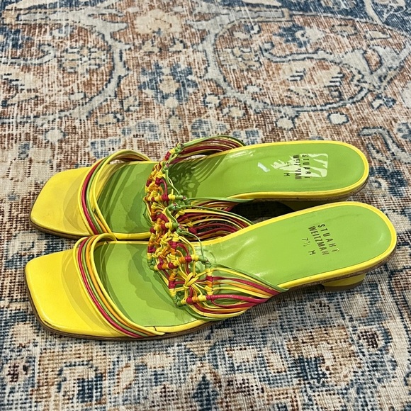 Stuart Weitzman Green and Yellow Braided Sandals size 7 1/2 - Picture 5 of 6